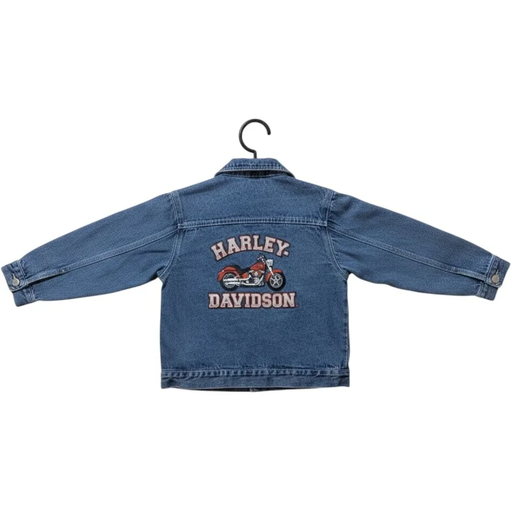 Harley Davidson Kids Denim Jacket Blue Trucker Embroidered Motorcycle Size 6/7
